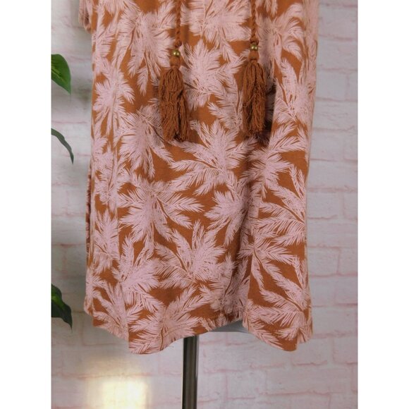 J Jill Petite Boho Sleeveless Tassel Top S Brown Pink Palm Print - Picture 3 of 11